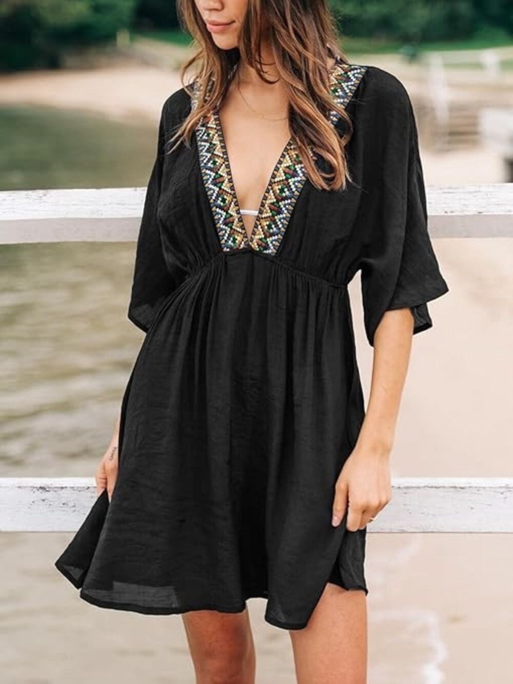 NWT Cupshe V Neck, Embroidered Swimwear Cover Up Size Medium - Picture 1 of 9